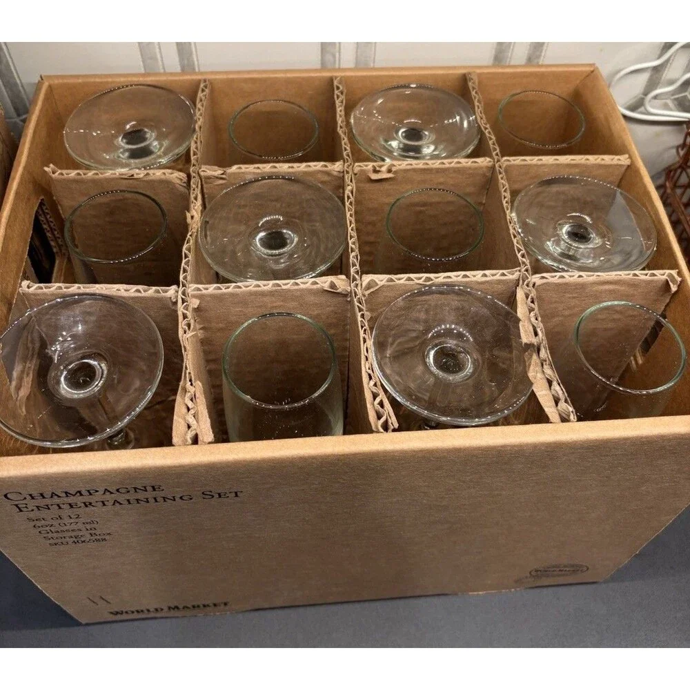 World Market 12pc Champagne Glasses Entertaining Set in Storage Box 8